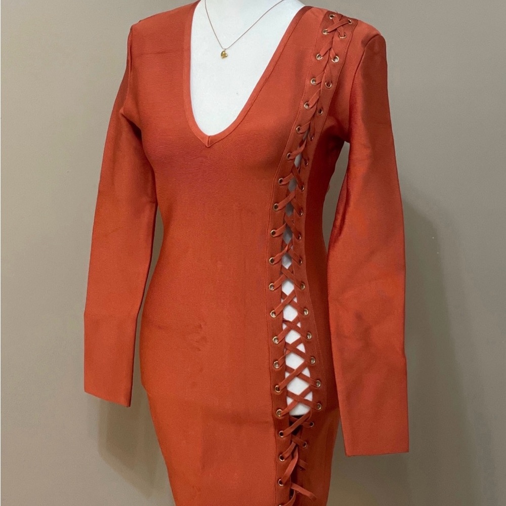 Elegant Orange Lace-Up Dress